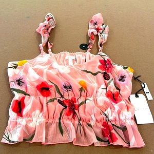 NORDSTROM LEITH PINK SPARKLE FLORAL CROP TOP